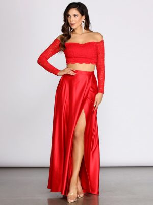 Marjorie Glitter Lace Two Piece Satin Dress