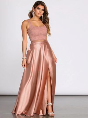 Eriko Glitter Lace Two Piece Satin Dress