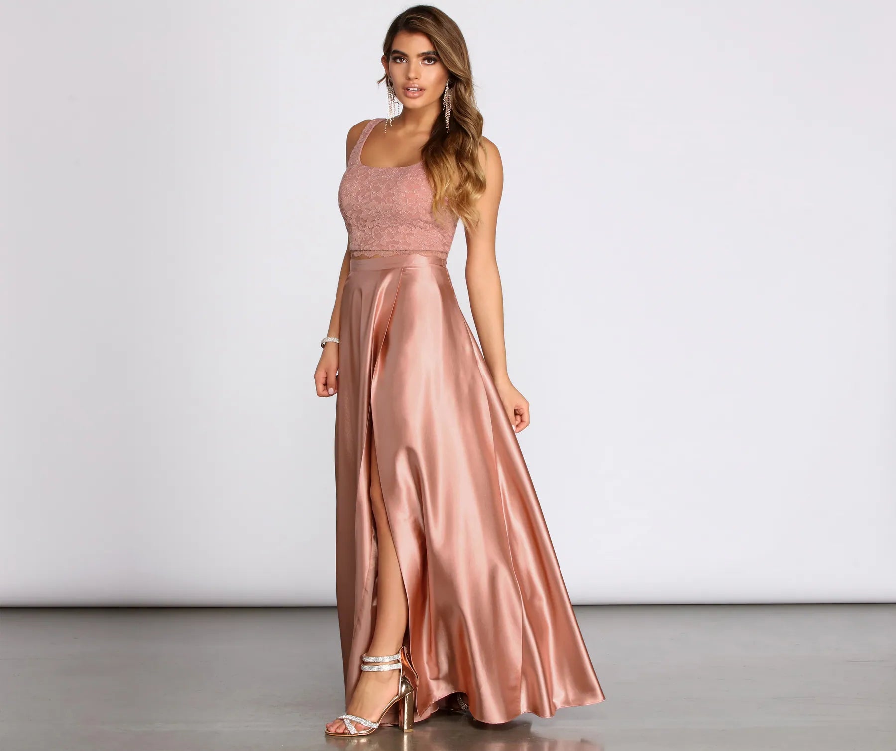 Eriko Glitter Lace Two Piece Satin Dress - Image 3