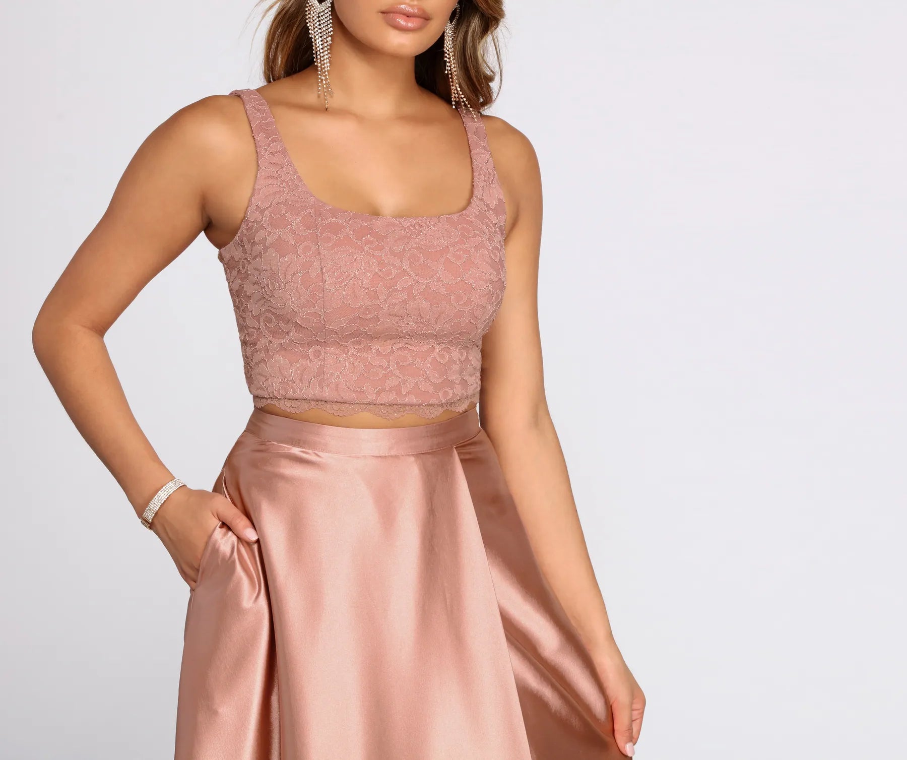 Eriko Glitter Lace Two Piece Satin Dress - Image 4