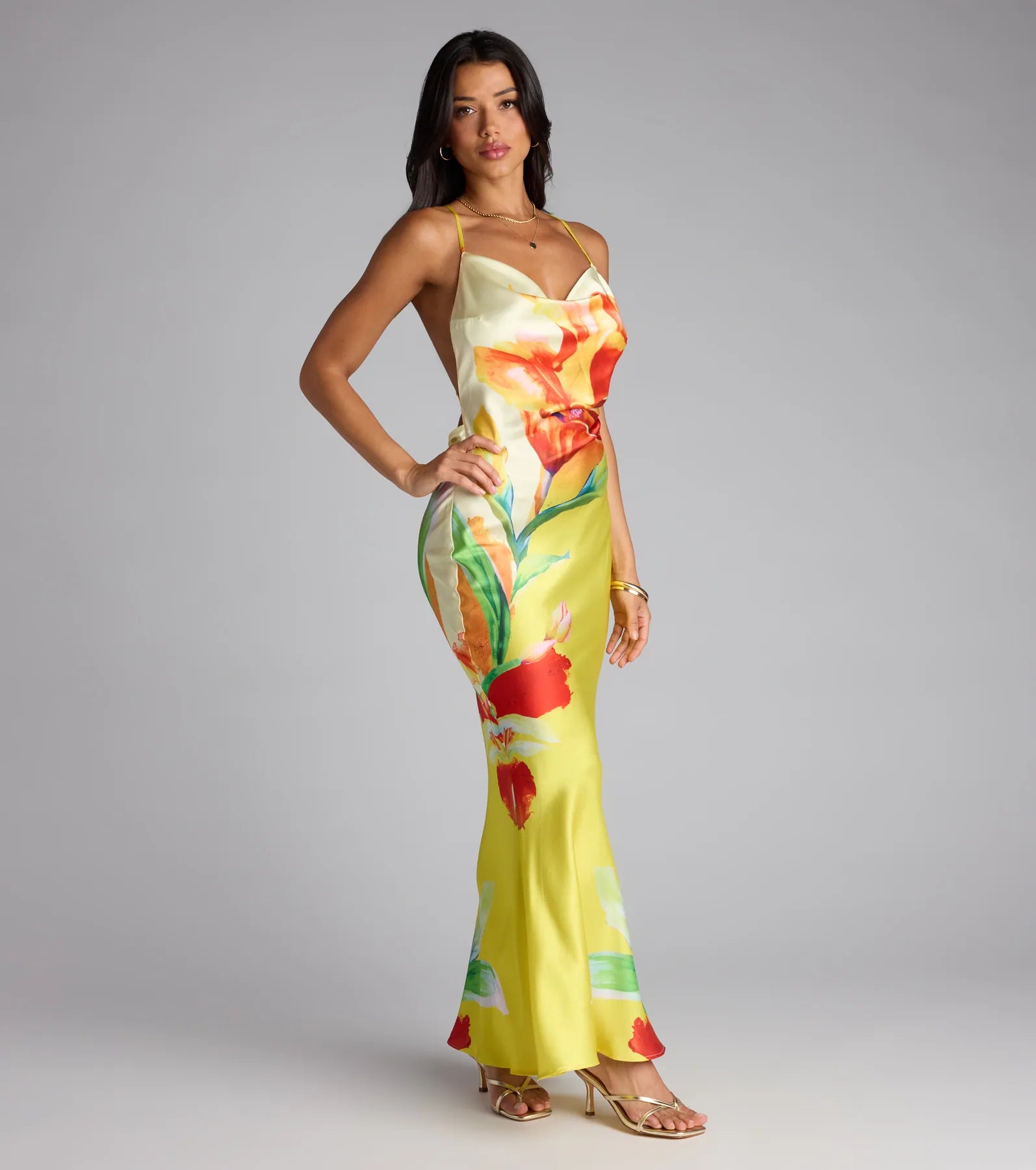 Sunset Muse Floral Satin Maxi Dress - Image 3