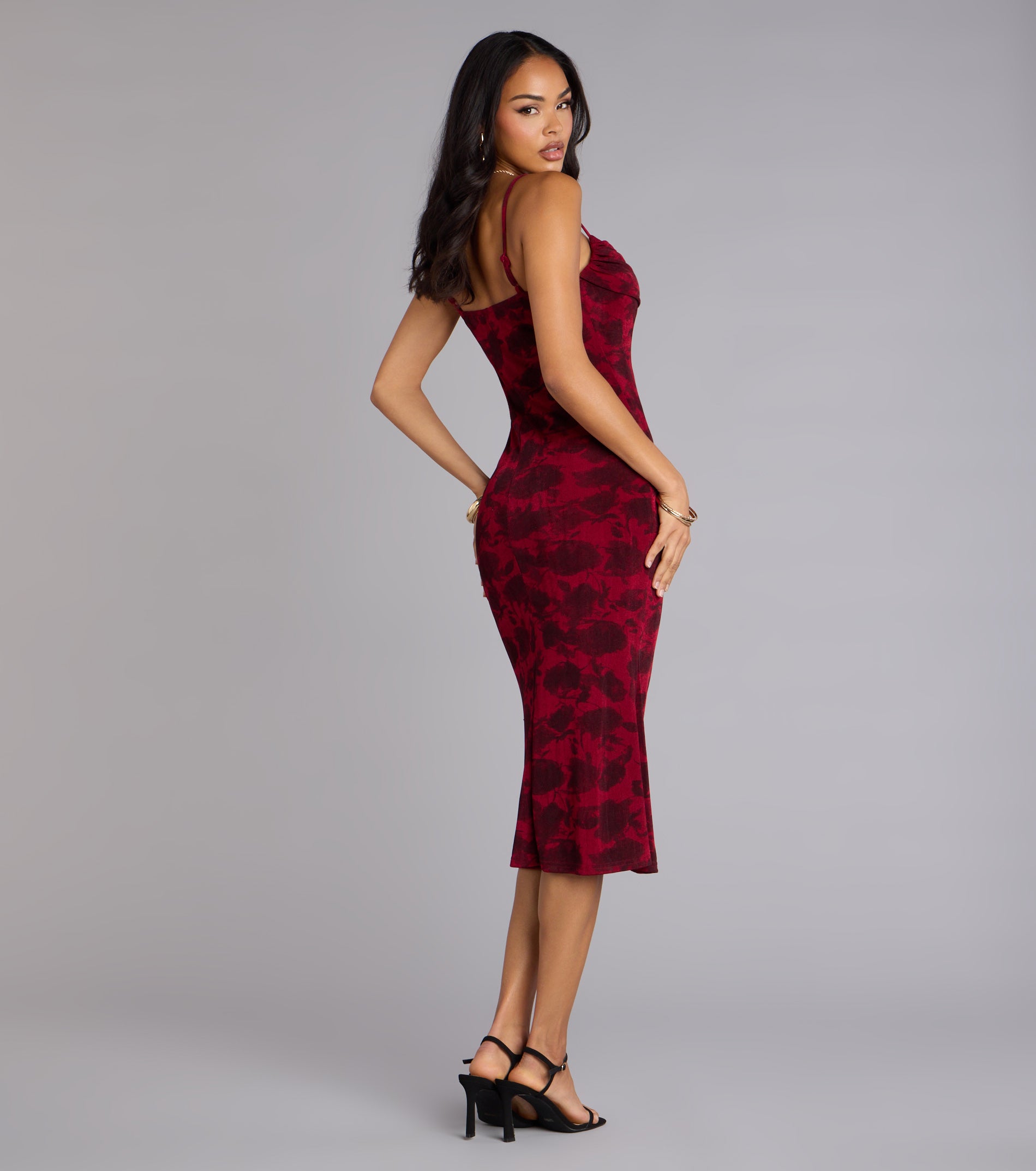 Scarlet Soirée Jacquard Midi Dress - Image 2