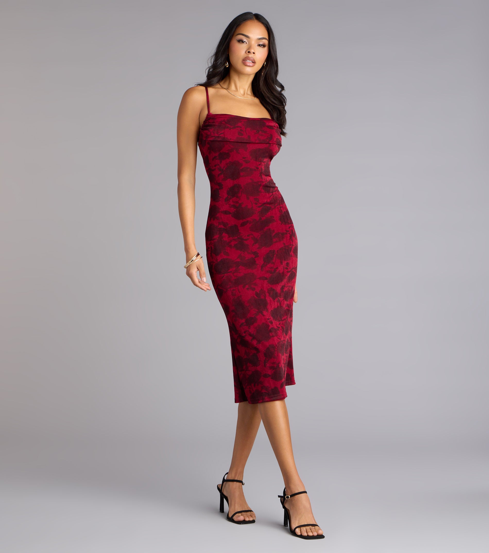 Scarlet Soirée Jacquard Midi Dress - Image 4