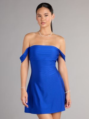 Classics Lover Off-The-Shoulder Satin A-Line Mini Dress