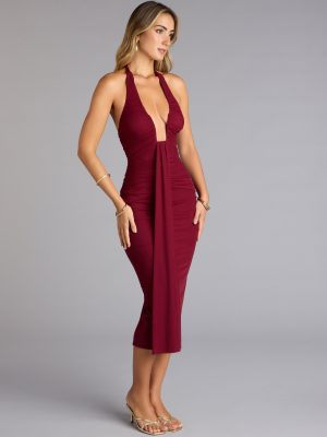 Autumn Affair Plunge Halter Midi Dress