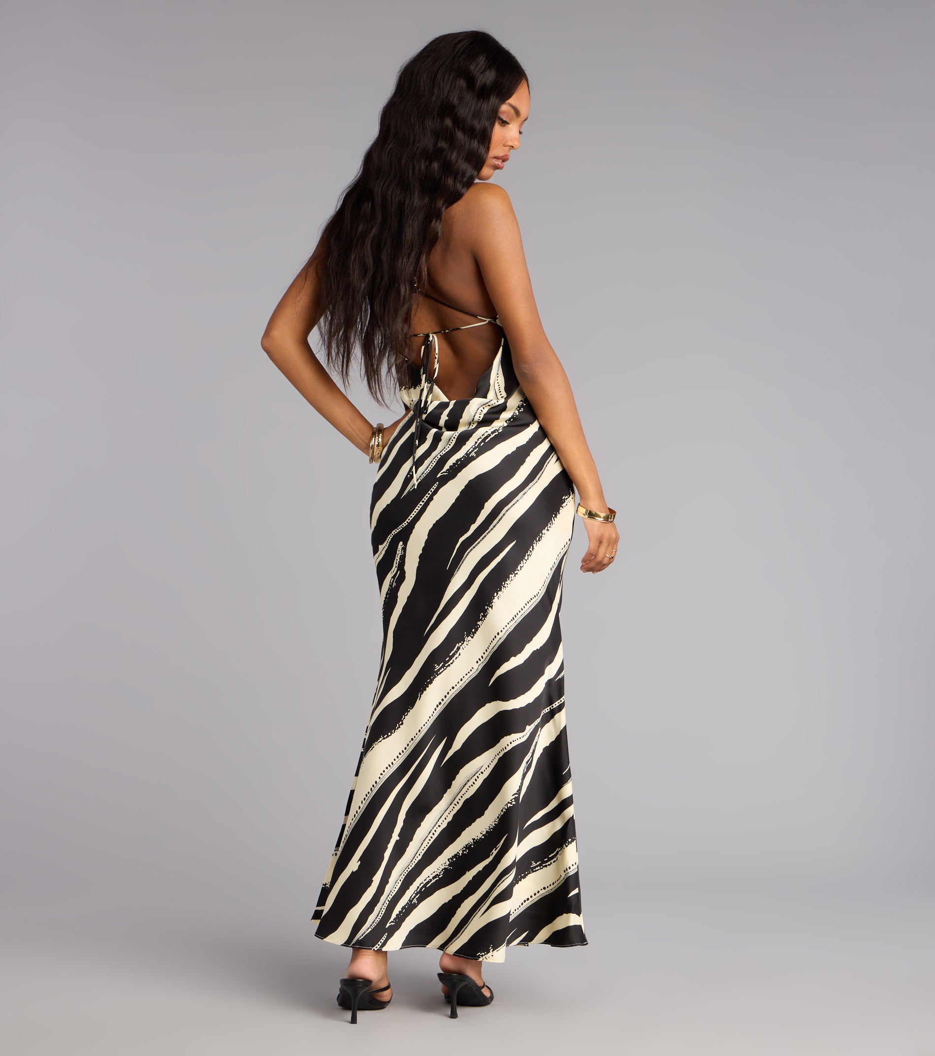 All Eyes Satin Cowl Maxi Dress - Image 2