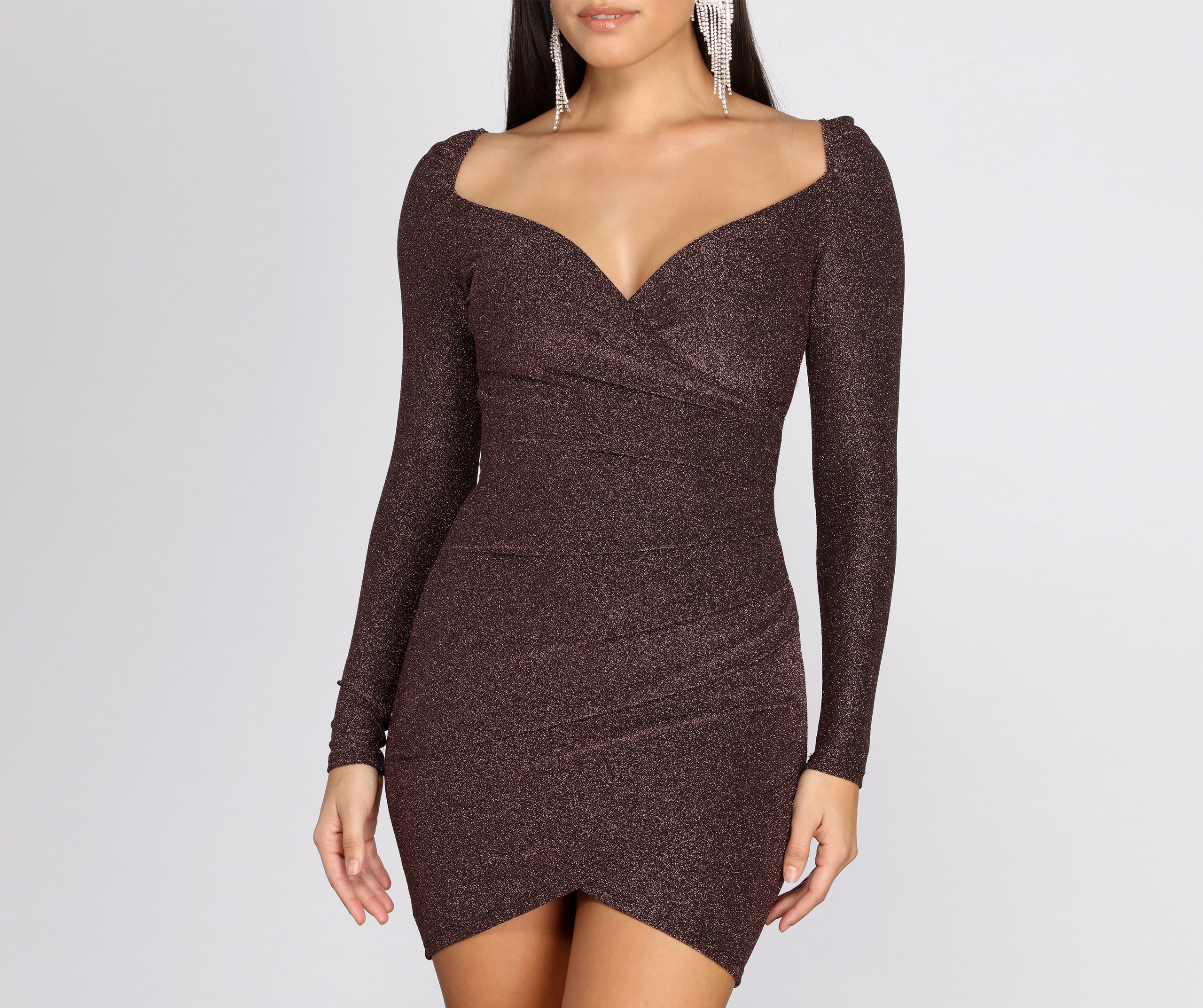 Long Sleeve Glitter Knit Mini Dress - Image 4