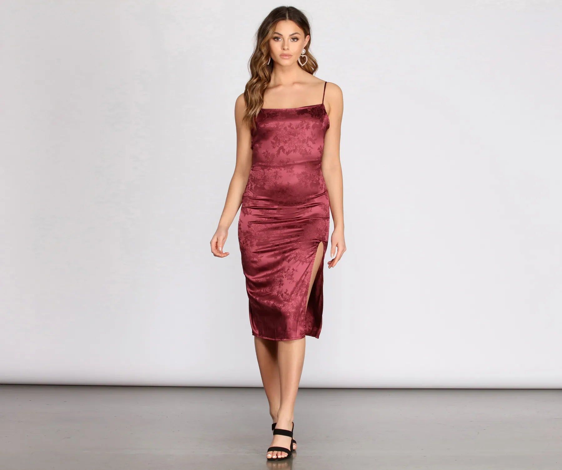 Floral Feeling Satin Midi Dress - Image 4