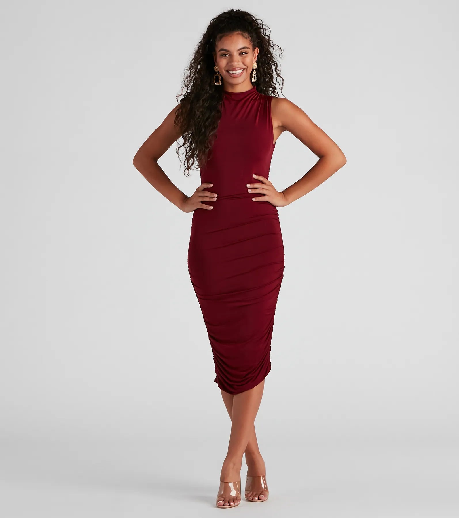Curves Ahead Sleeveless Ruched Midi Dress - Image 5