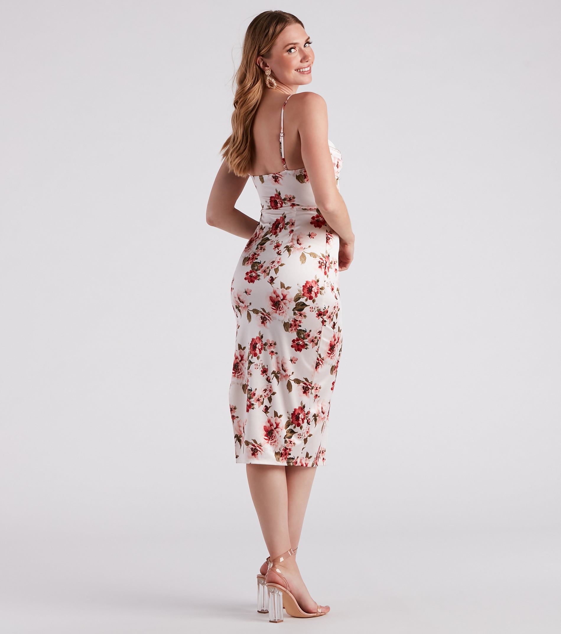 Framed In Floral Satin Midi Dress - Image 2