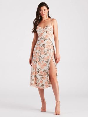 Lovely Seeing You Floral Chiffon Midi Dress