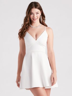 Skip A Beat Ponte V-Neck Skater Dress