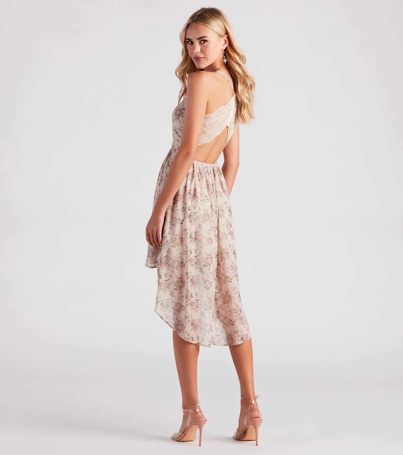 Still The One Rose Print Chiffon High Low Dress - Image 2