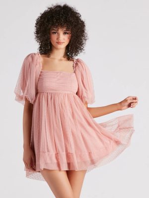 Whimsical Muse Chiffon Swiss Dot Skater Dress