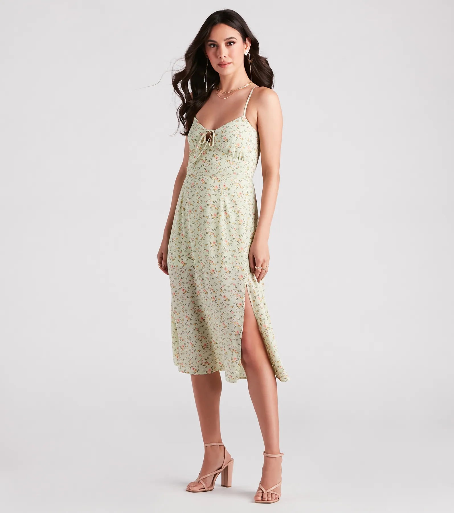 Strolling The Garden Floral Chiffon Midi Dress - Image 3