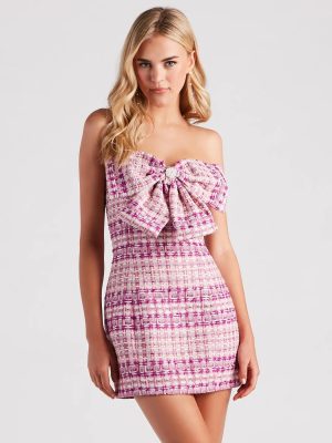 Life's A Prize Tweed Strapless Bow Dress