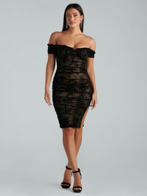 Step Up The Romance Flocked Mesh Midi Dress