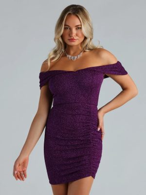 Feeling Sparkly Glitter Off The Shoulder Dress