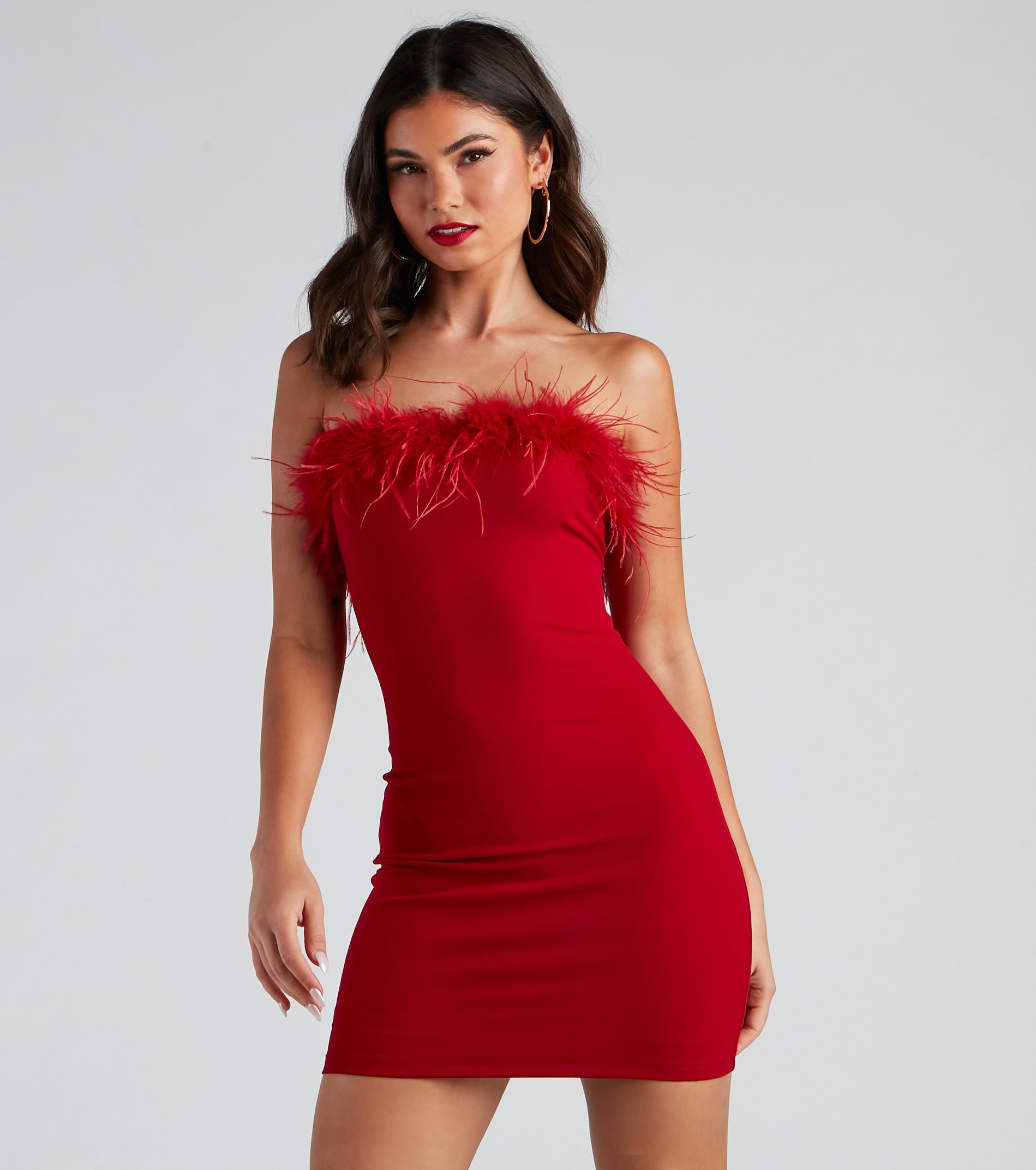 Daring Diva Marabou Feather Crepe Dress - Image 3