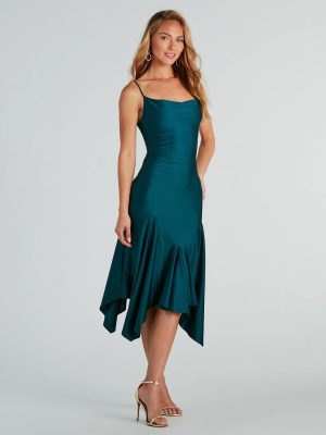 Refined Chic Cowl Ruffled Midi Dress