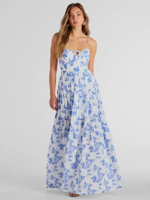 Charming Vibe Tie-Back Flowy Floral Woven Maxi Dress