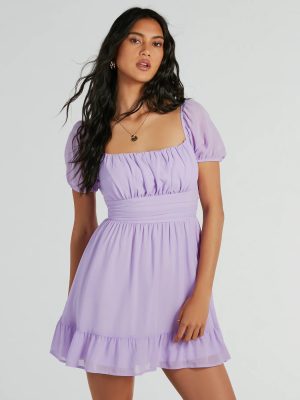Charming Style Puff Sleeve Chiffon Skater Dress