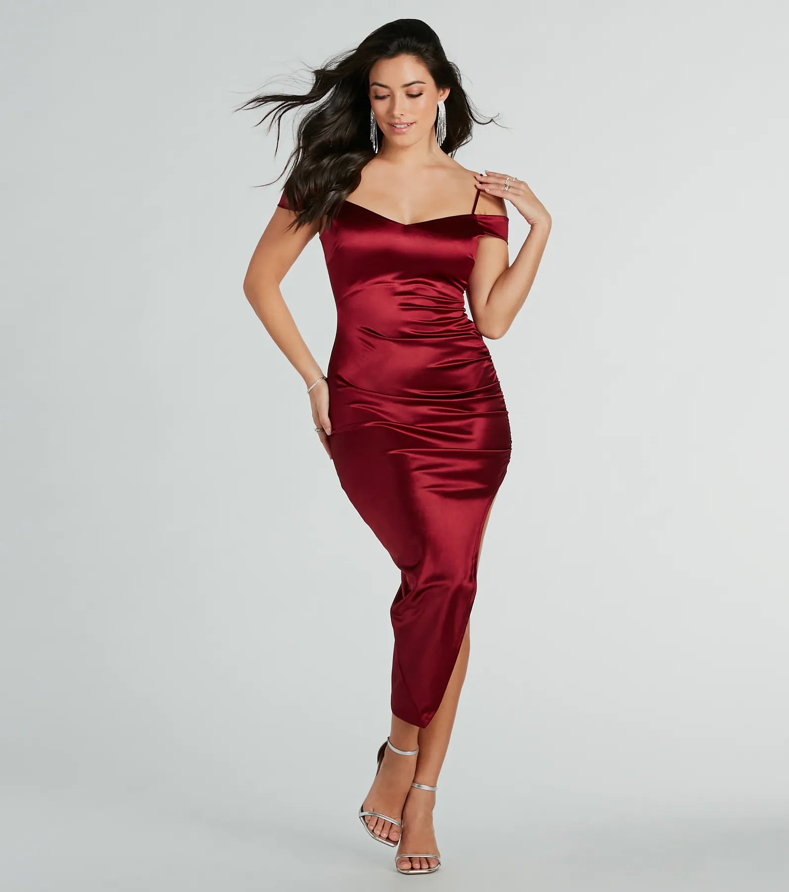 Stunning Arrival Satin Ruched Midi Dress - Image 5