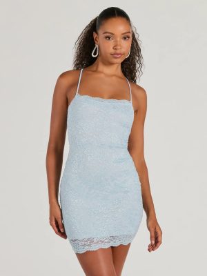 Modern Love Lace-Up Lace Glitter Mini Dress