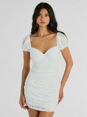 Delicate Essence Puff Sleeve Corset Lace Mini Dress