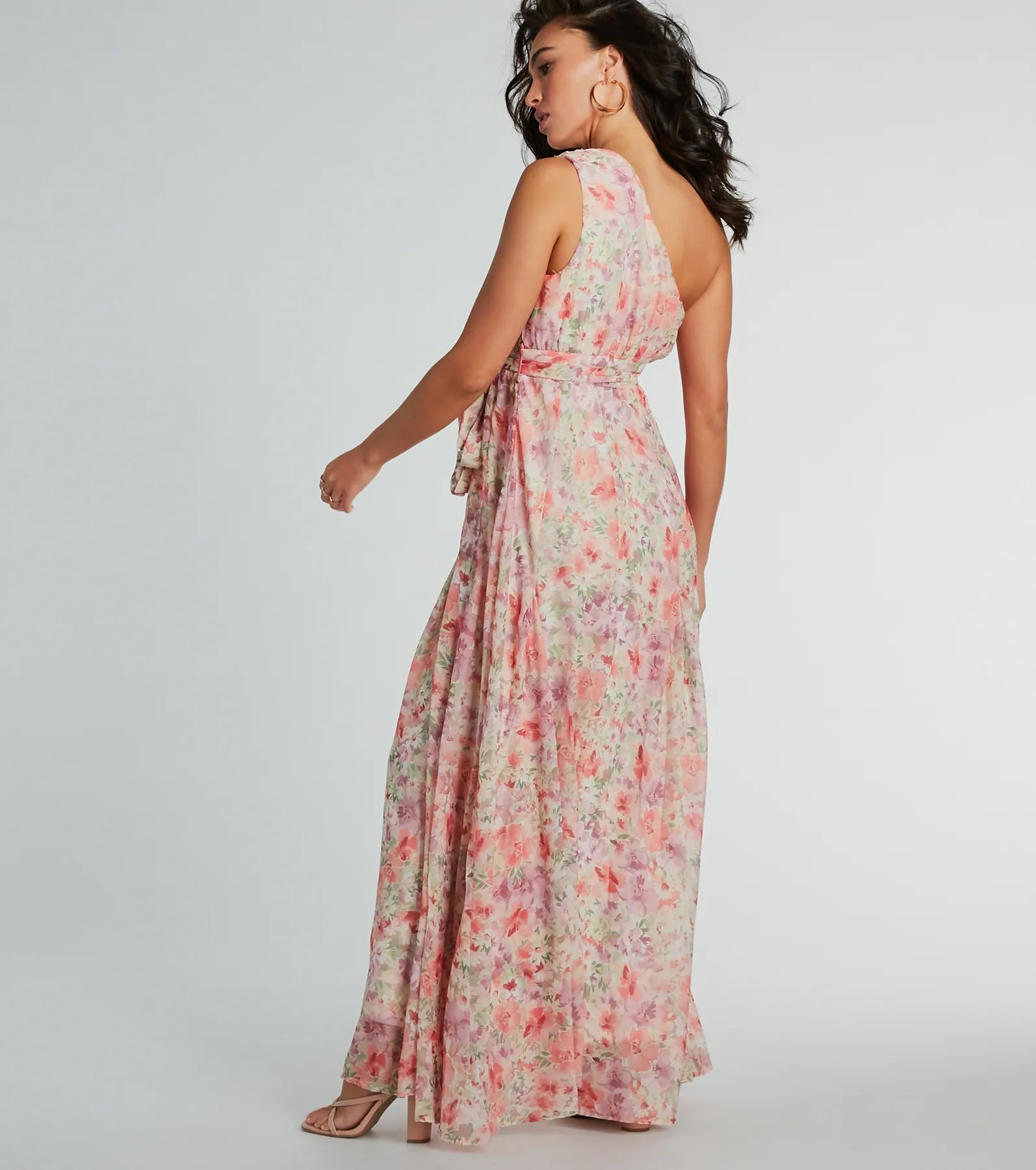 Floral Perfection One-Shoulder Chiffon Maxi Dress - Image 2
