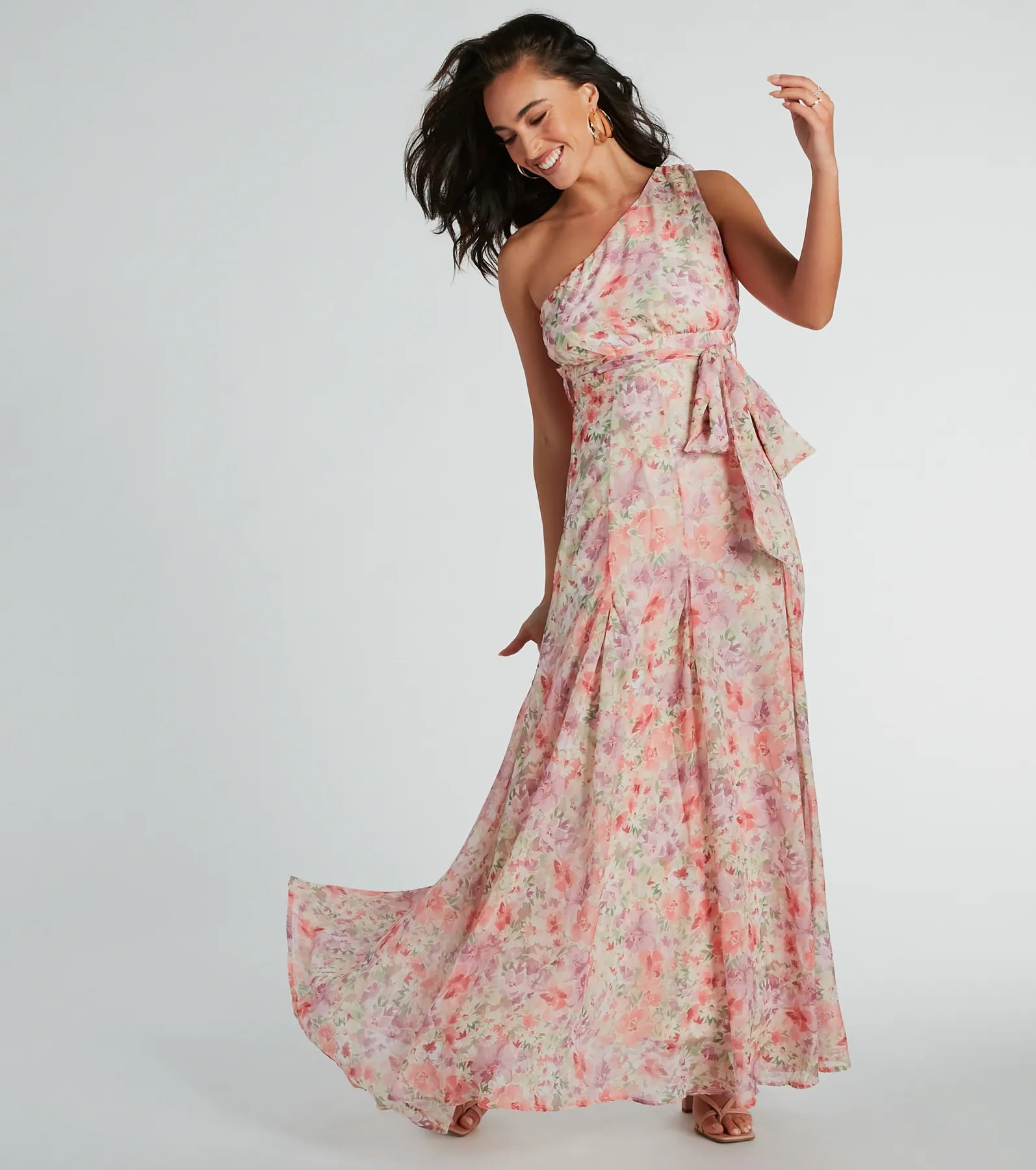 Floral Perfection One-Shoulder Chiffon Maxi Dress - Image 4
