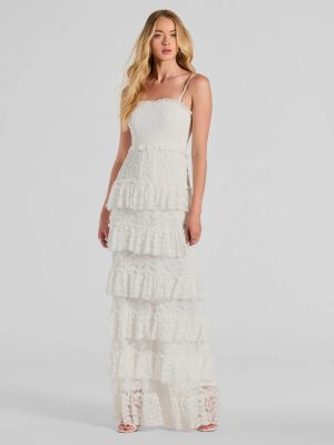 Follow Your Heart Sleeveless Ruffled Lace Maxi Dress