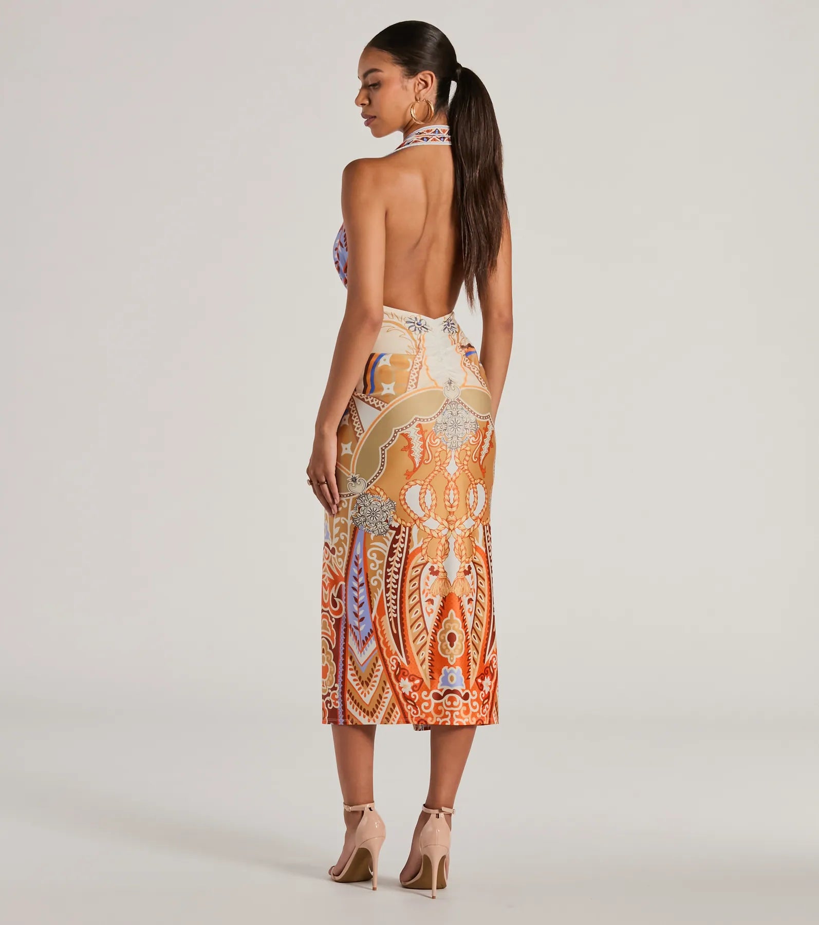 Vibrant Side Geometric Print Bodycon Midi Dress - Image 2