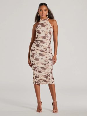 Leave An Impression Mock Neck Open Back Floral Midi Dress