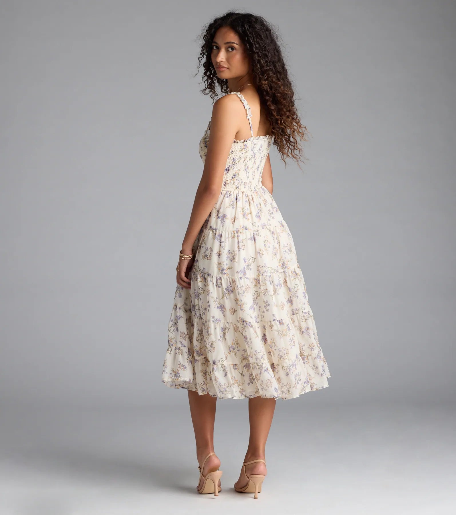 Effortless Love Ruffled Floral Chiffon Midi Dress - Image 2