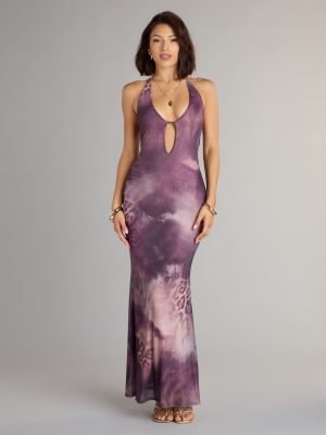 Untamed Aura Animal Print Halter Maxi Dress