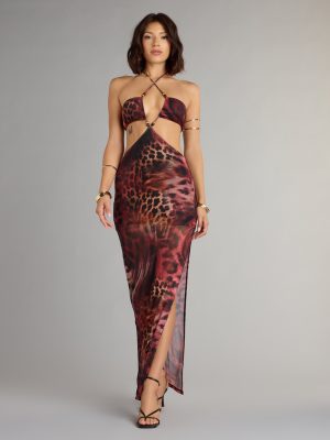 Untamed Allure Animal Print Cutout Maxi Dress