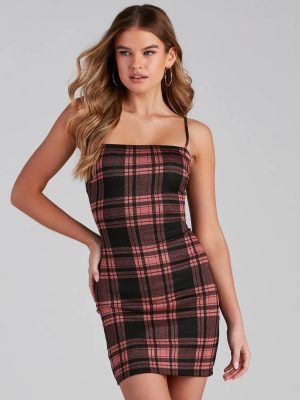 Pretty In Plaid Knit Mini Dress