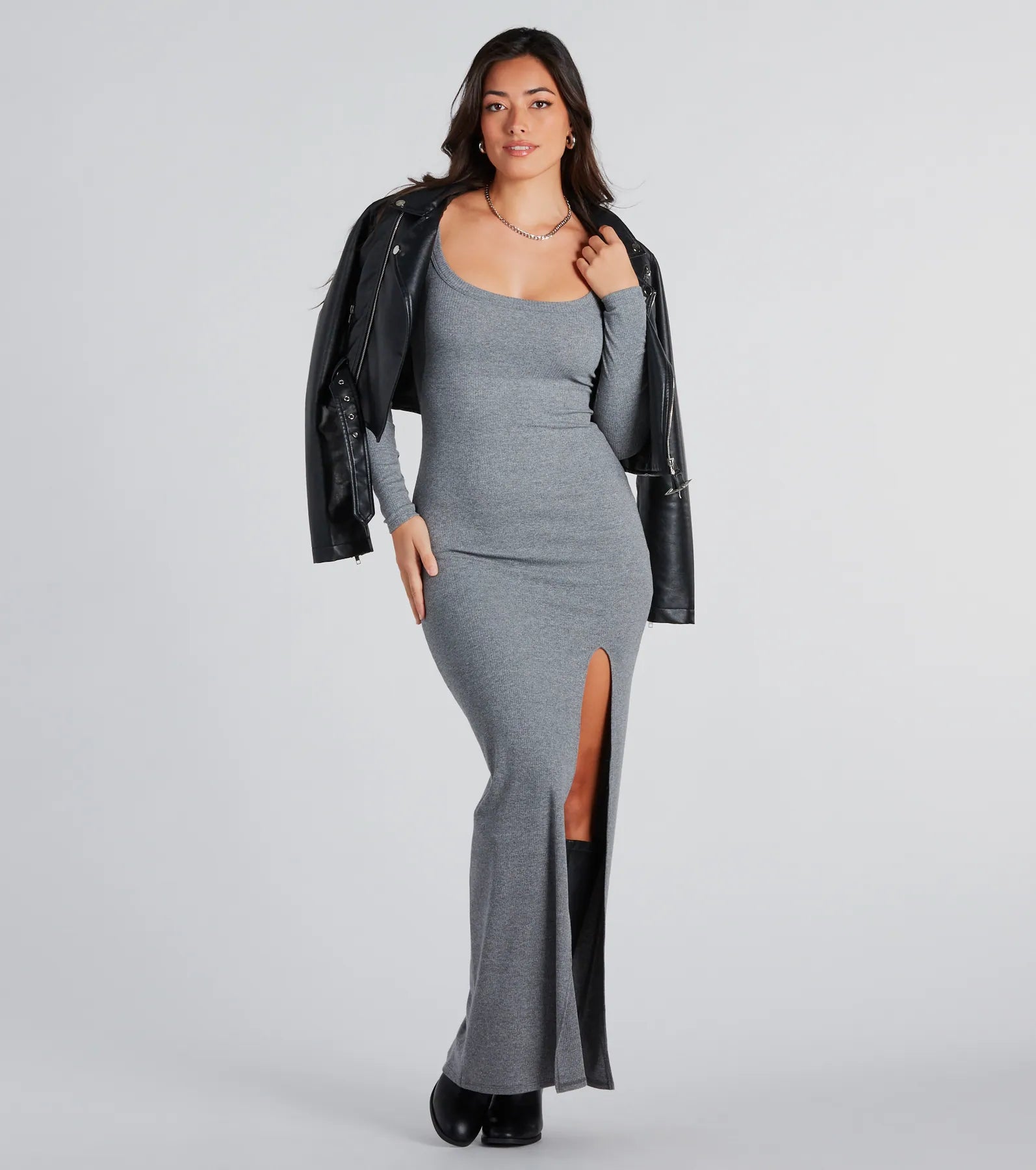 Elevated Vibes Ribbed Knit High Slit Maxi Dress - Image 2