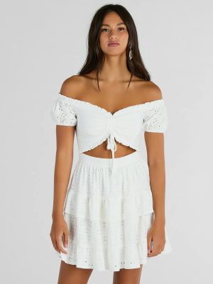 Catch A Cutie Short Sleeve Cutout Eyelet Skater Dress