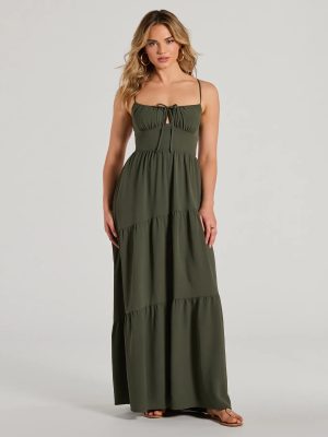 Coastal Dream Lace-Up Ruffled Maxi Dress