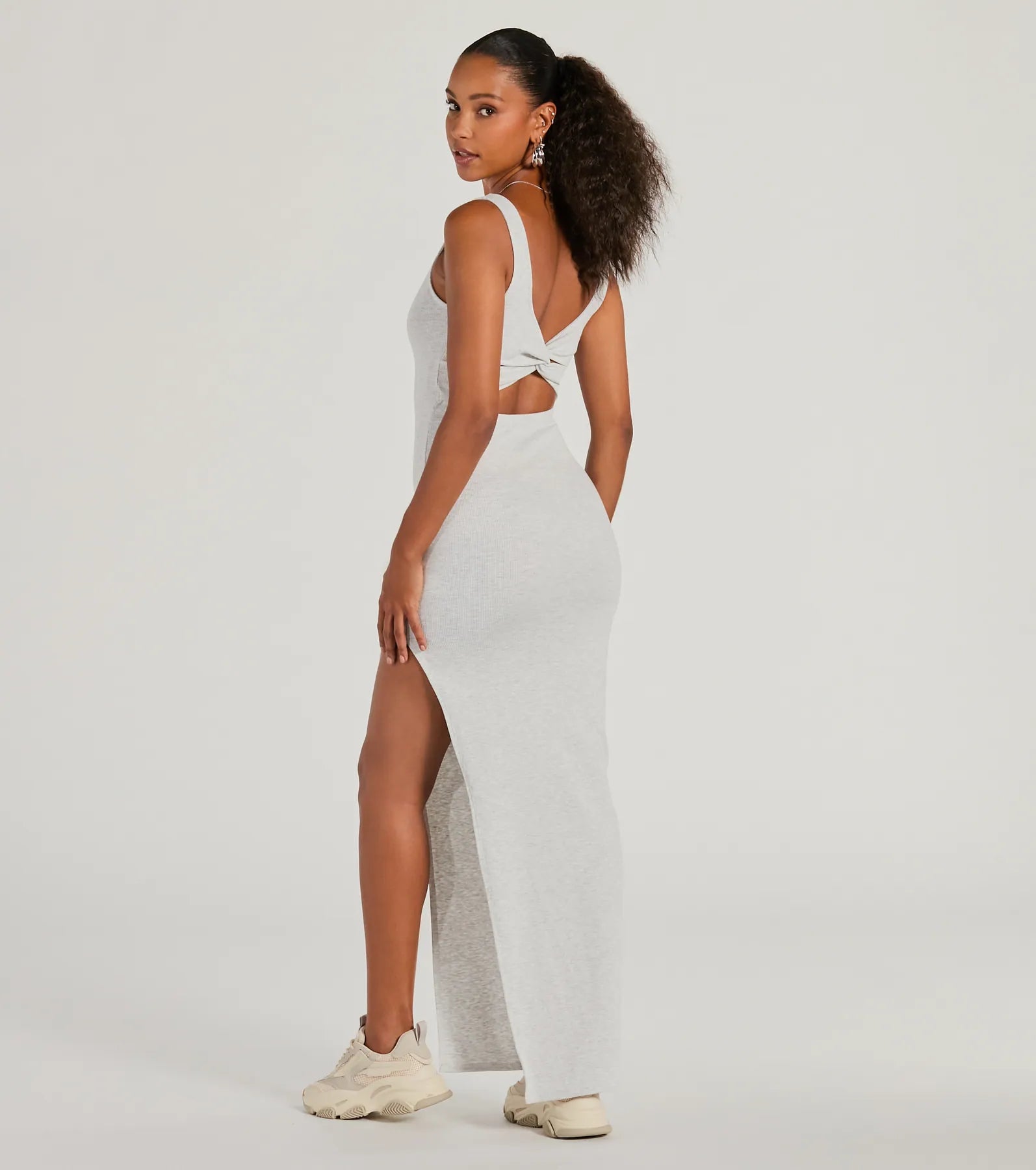 Set For Cuteness Twist Back Slit Rib Knit Maxi Dress - Image 2