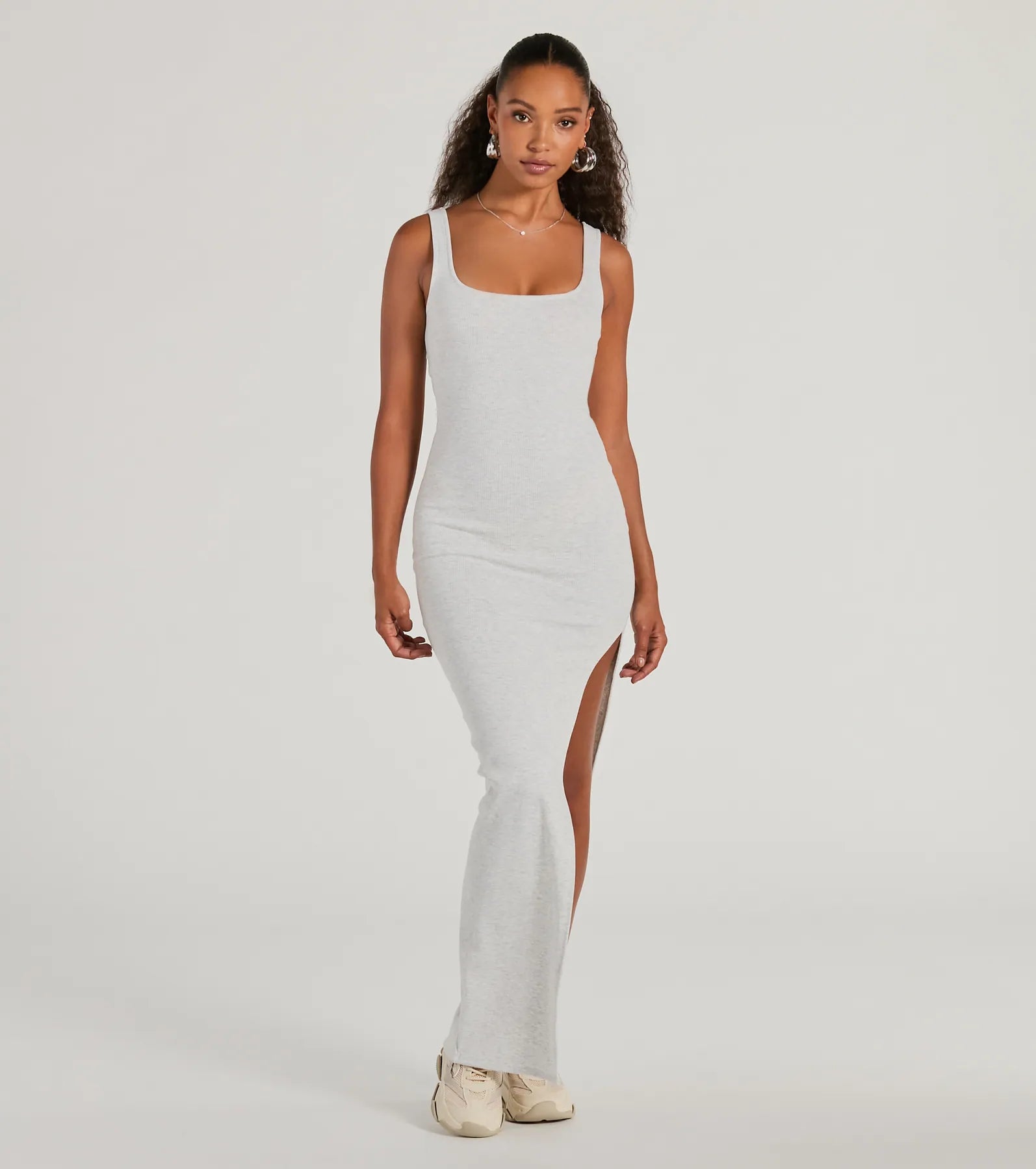 Set For Cuteness Twist Back Slit Rib Knit Maxi Dress - Image 4