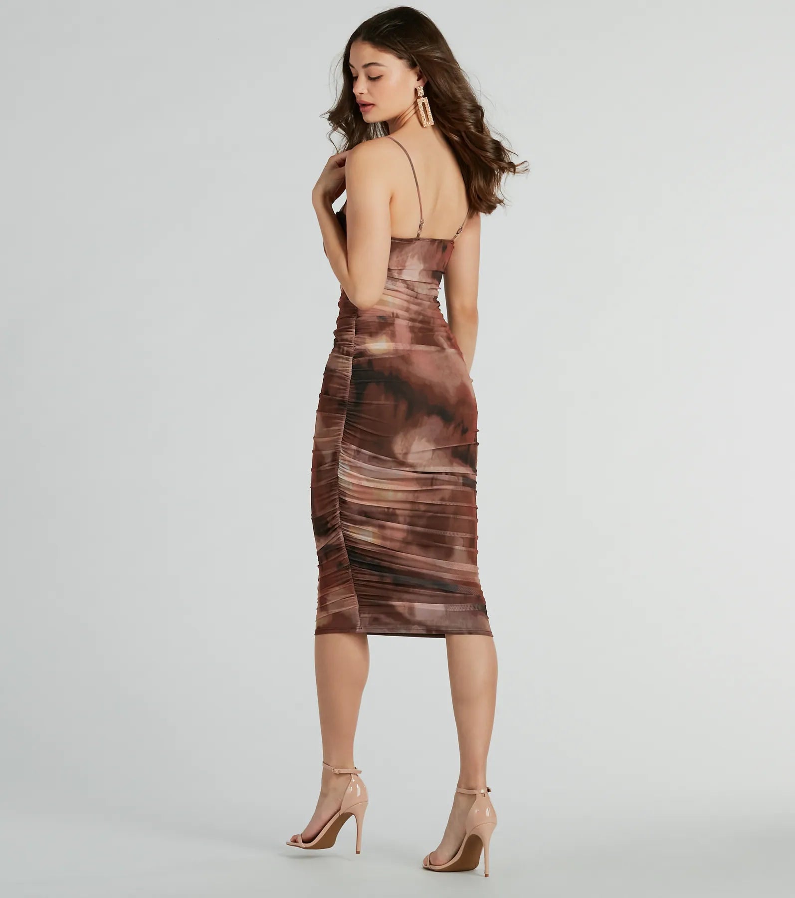 Abstract Babe Ruched Mesh Midi Dress - Image 6