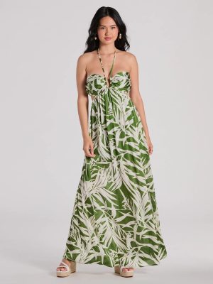 Bright Beauty Halter Cutout Tropical Maxi Dress