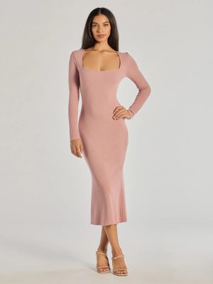 Basic Cutie Long Sleeve Knit Midi Dress