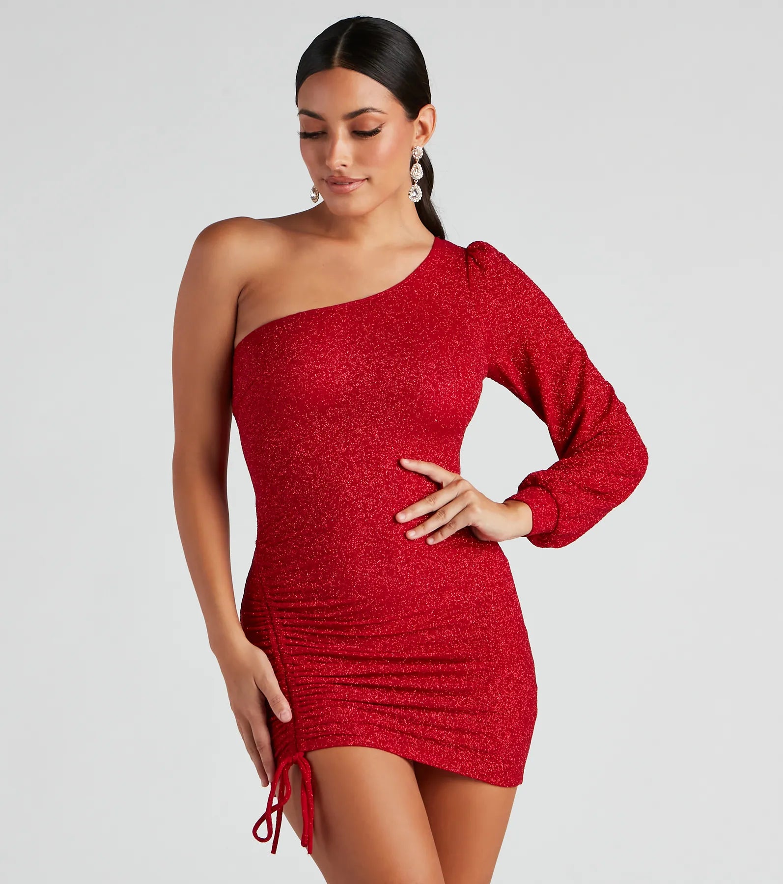 Evening Of Sparkle Balloon Sleeve Ruche Mini Dress - Image 5