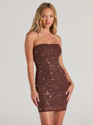 Dazzle Babe Rhinestone Strapless Bodycon Mini Dress