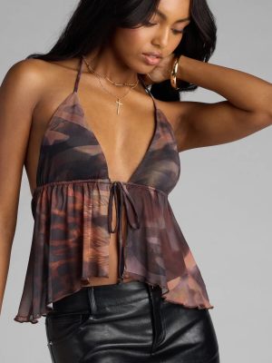 Spill The Secrets Abstract Print Halter Top
