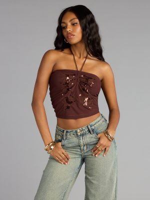 Afterglow Sequin Halter Crop Top